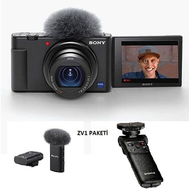 Sony - ZV-1 Vlog Kompakt Kamera + ECMW2B Mikrofon + GPVPT2BT Bluetooth El Tutamacı